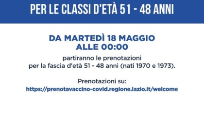 REGIONE: VACCINI, DA LUNEDI' PRENOTAZIONI DAI 48 AI 51 ANNI