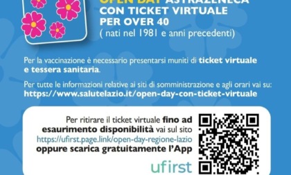 VACCINI: NEL LAZIO 15-16 MAGGIO OPEN DAY OVER 40. APERTI TICKET VIRTUALI