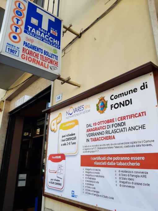 FONDI: ACCORDO COMUNE-FIT. CERTIFICATI ANAGRAFICI ANCHE IN TABACCHERIA (VIDEO)