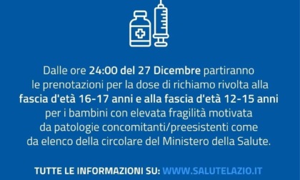 REGIONE: RICHIAMO 12-17 ANNI, LUNEDI’ LE PRENOTAZIONI