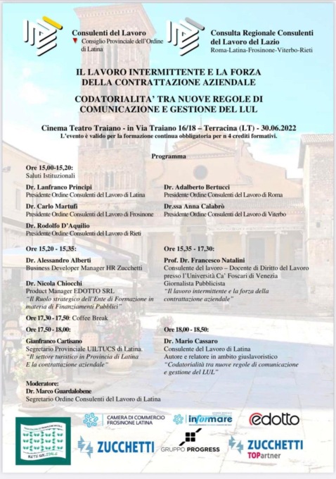 TERRACINA: CONSULENTI DEL LAVORO, IL CONVEGNO