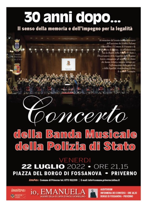 PRIVERNO: DOMANI SERA IL CONCERTO DELLA BANDA MUSICALE DELLA POLIZIA DI STATO