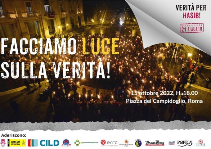 ROMA: VERITA’ PER HASIB, DOMANI LA FIACCOLATA