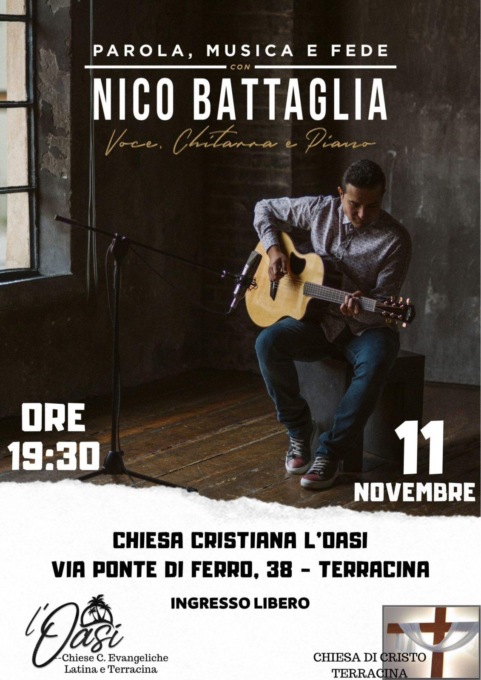 TERRACINA: NICO BATTAGLIA VENERDI’ IN CONCERTO. TRA MUSICA E FEDE