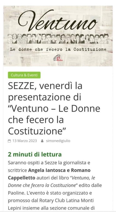 SEZZE: “DONNE E COSTITUZIONE”, EVENTO DI SUCCESSO