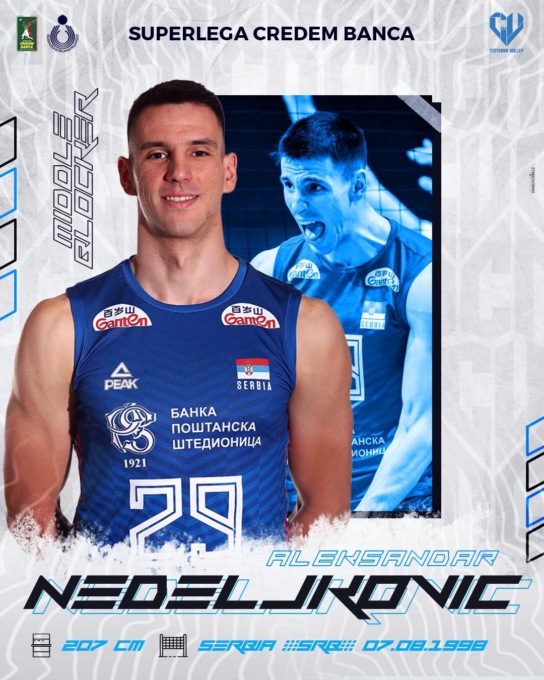 PALLAVOLO SUPERLEGA: NEDELJKOVIC, UN CENTRALE PER CISTERNA