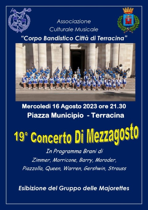TERRACINA: QUESTA SERA IL CONCERTO DELLA BANDA MUSICALE