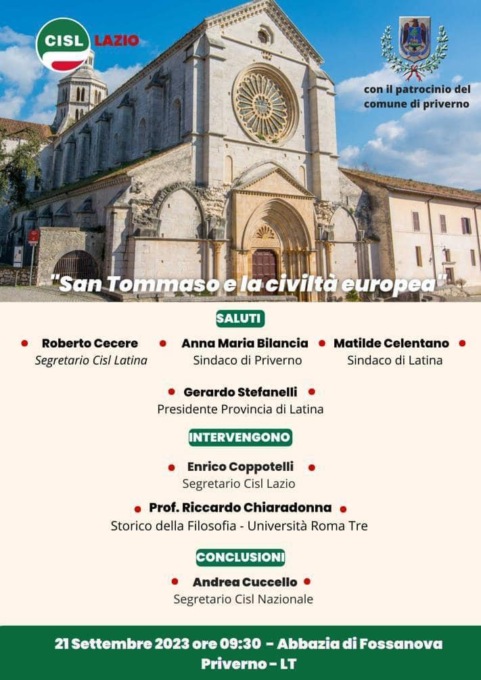 PRIVERNO: LA CISL RICORDA SAN TOMMASO CON UN CONVEGNO