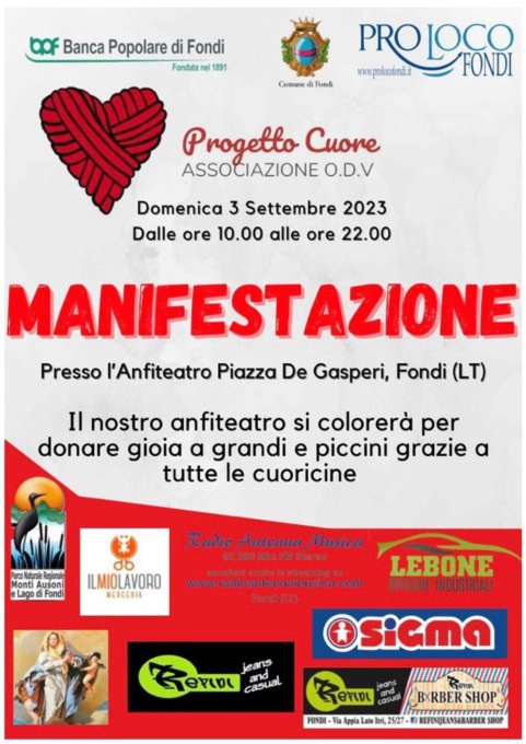 FONDI: PROGETTO CUORE, MANIFESTAZIONE IN PIAZZA DE GASPERI