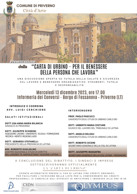 PRIVERNO: PRESENTATA LA “CARTA DI URBINO”