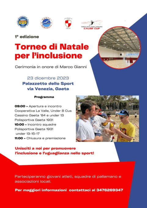 PALLAMANO: GAETA, TORNEO DI NATALE PER L’INCLUSIONE