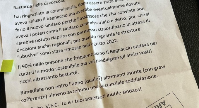 VITERBO: LETTERA DI INSULTI ALLA SINDACA