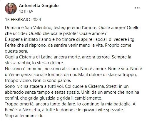 CISTERNA: “NESSUNO E’ AL SICURO…” PARLA LA GARGIULO