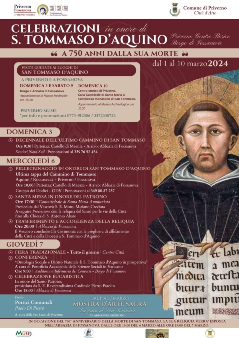 PRIVERNO: EVENTI NEL RICORDO DI SAN TOMMASO D’AQUINO
