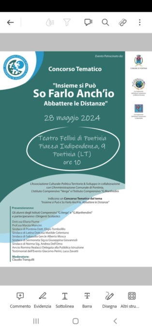 PONTINIA: “INSIEME SI PUO” SO FARLO ANCH’IO, PRESENTATO IL CONCORSO