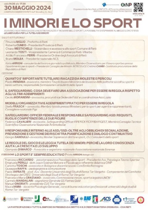 RIETI: “MINORI E LO SPORT”, IL CONVEGNO