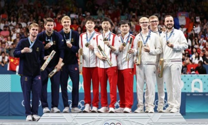 Olimpiadi Parigi: cerimonia di premiazione del tennistavolo maschile a squadre (2)