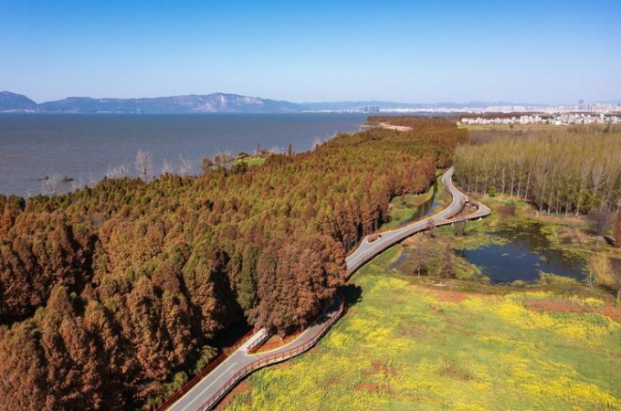 Cina: sezione della nuova pista ciclabile Dianchi a Kunming