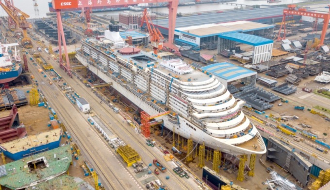 Cina: termina struttura principale di seconda grande nave da crociera sviluppata nel Paese
