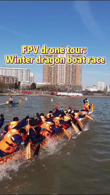 Cina: Jilin, osserviamo gara di dragon boat in un tour con drone FPV