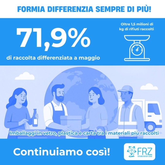 Differenziata, a maggio raggiunto il 71,90%