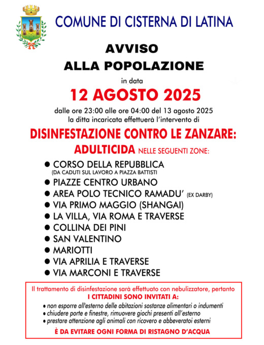 West Nile, locali chiusi durante le disinfestazioni