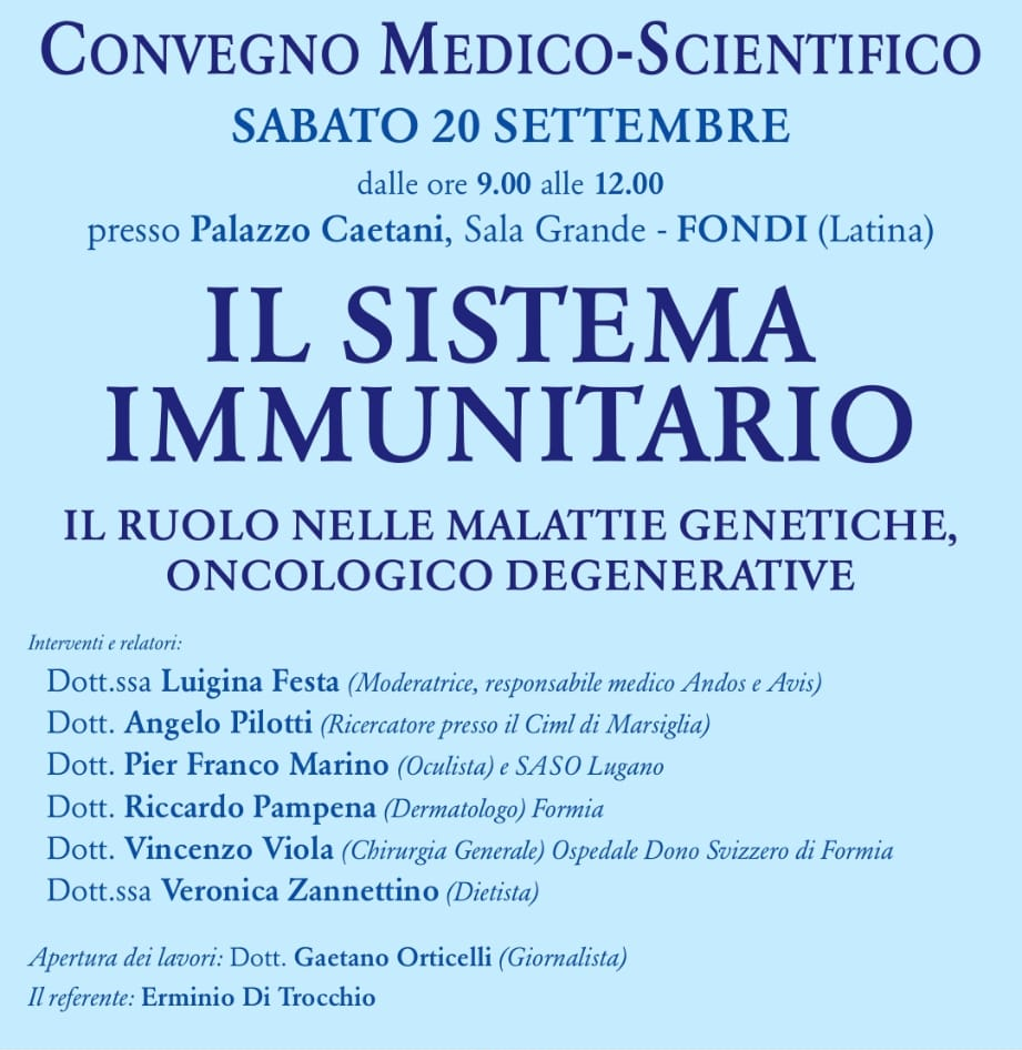 Convegno sul sistema immunitario. L’appuntamento a Castello Caetani