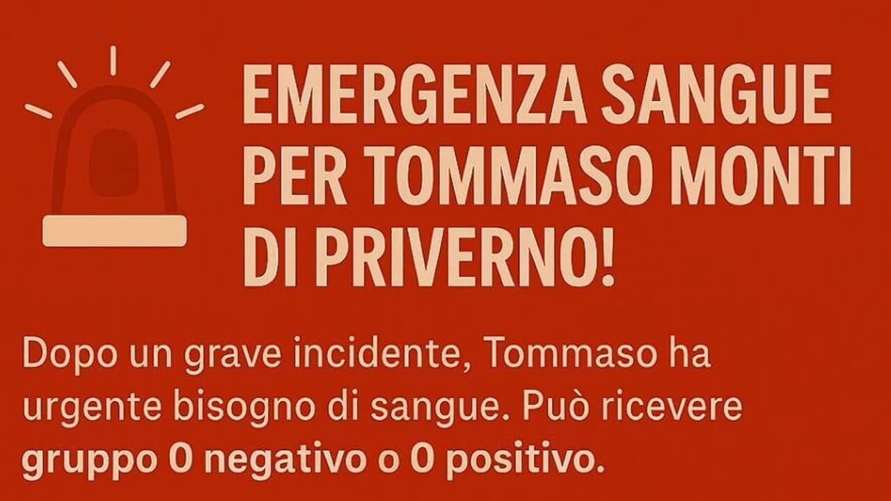 Emergenza sangue per Tommaso Monti