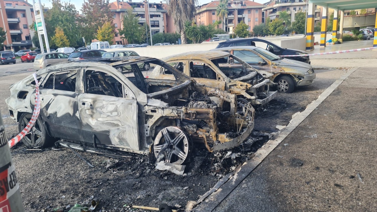 Incendio distrugge tre auto e il gazebo di un bar. VIDEO