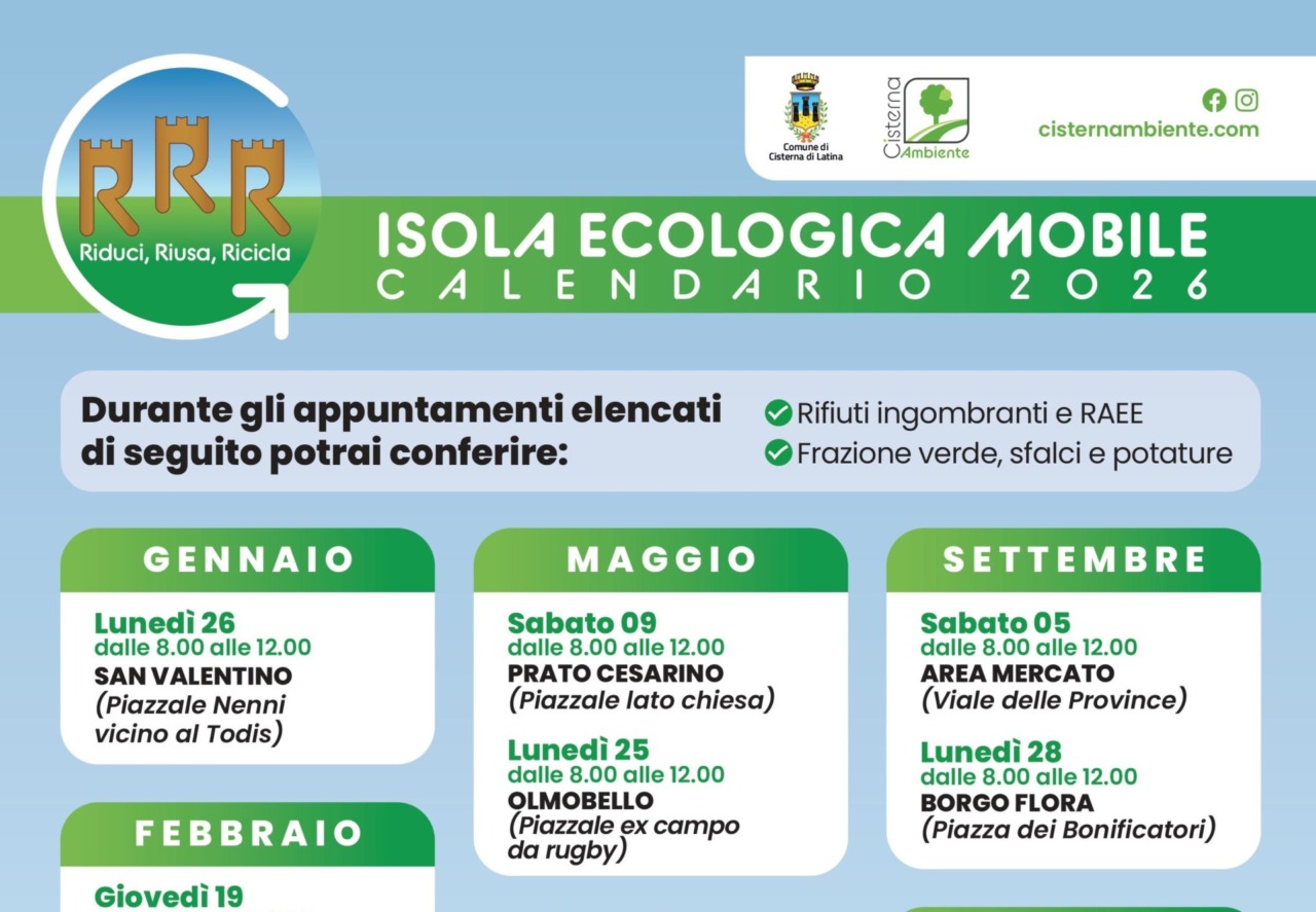 Rifiuti ingombranti, il calendario delle isole ecologiche mobili per il 2026