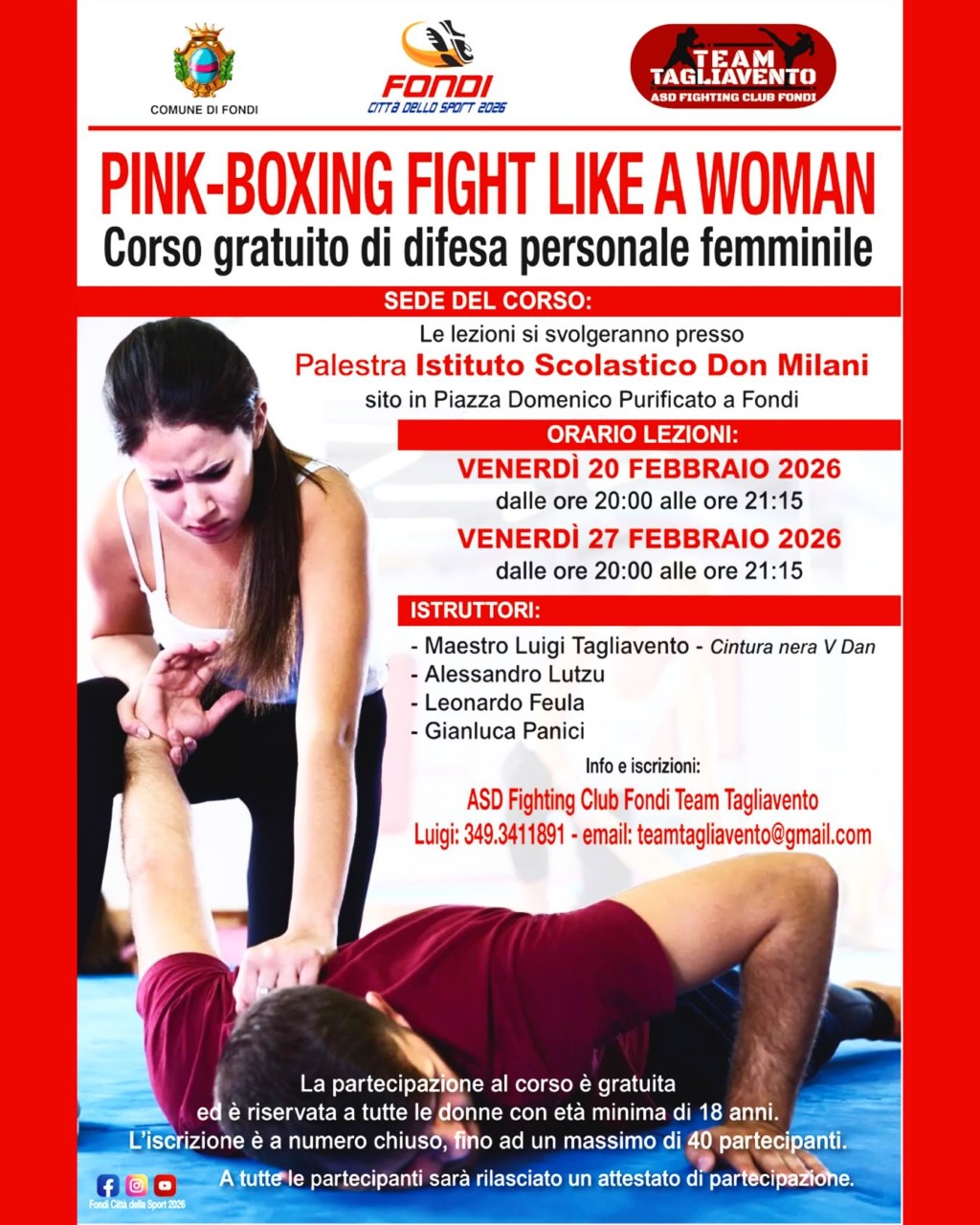 Difesa personale femminile, corsi gratuiti con il Team Tagliavento