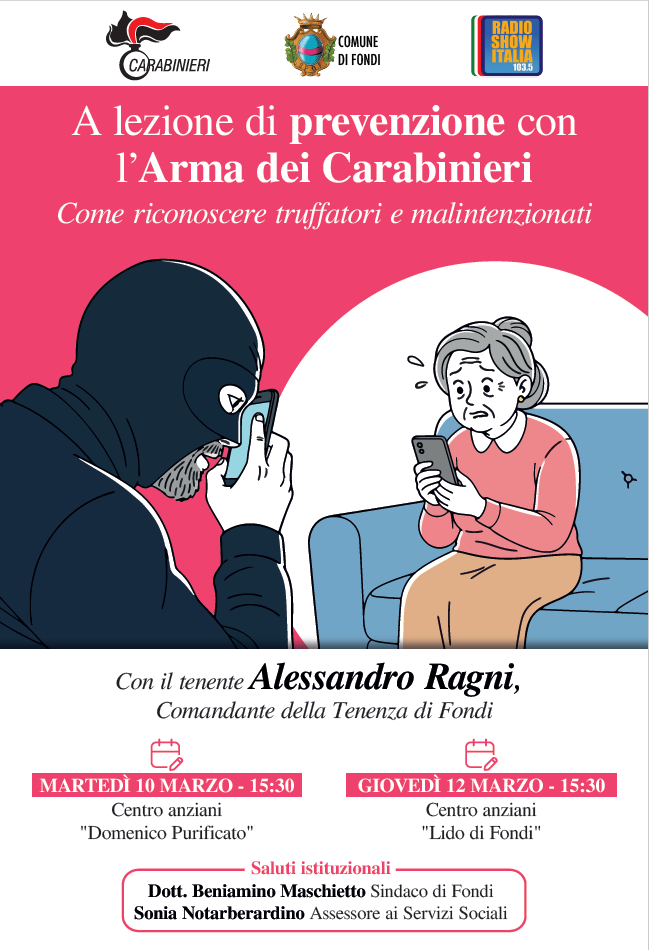 Truffa agli anziani, incontri di prevenzione con l’Arma dei Carabinieri