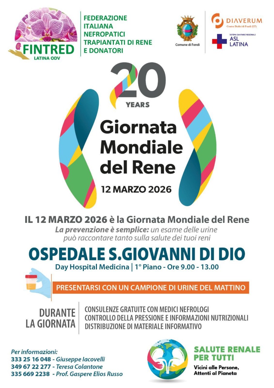 Giornata mondiale del rene, visite e controlli gratuiti