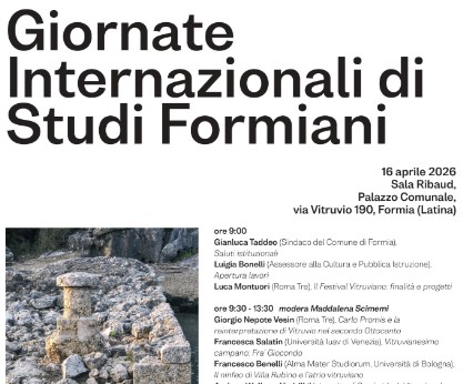 Giovedì 16 aprile le “Giornate Internazionali di Studi Formiani”