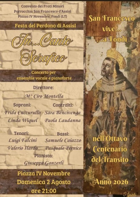 “San Francesco vive… a Fondi”: al via il ricco programma estivo per l’Ottavo Centenario del Transito