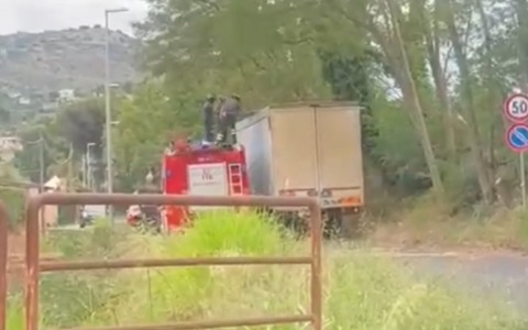 Stradone della Valle, un camion urta un grosso ramo. Intervengono Vigili del Fuoco e Polizia Locale