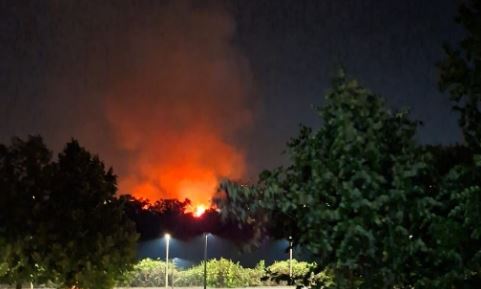 Incendio nella notte, fiamme vicino le case