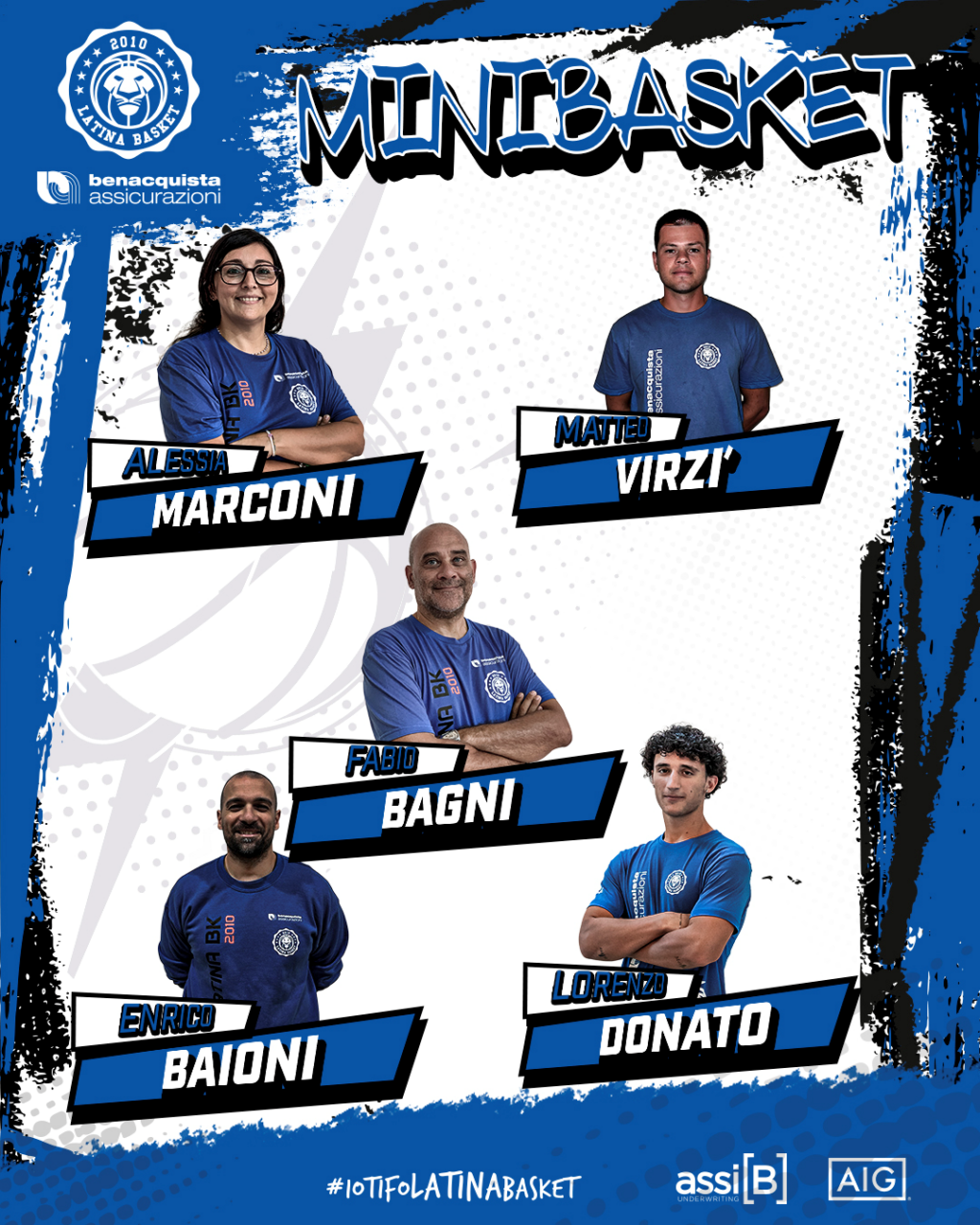 Lo staff tecnico del minibasket della Benacquista Latina