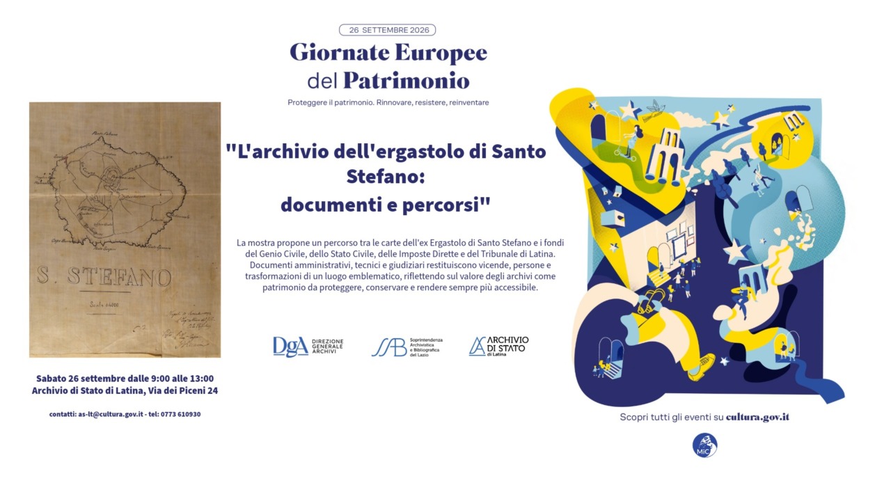 Giornate Europee del Patrimonio 2026, sabato apre al pubblico l’Archivio di Stato