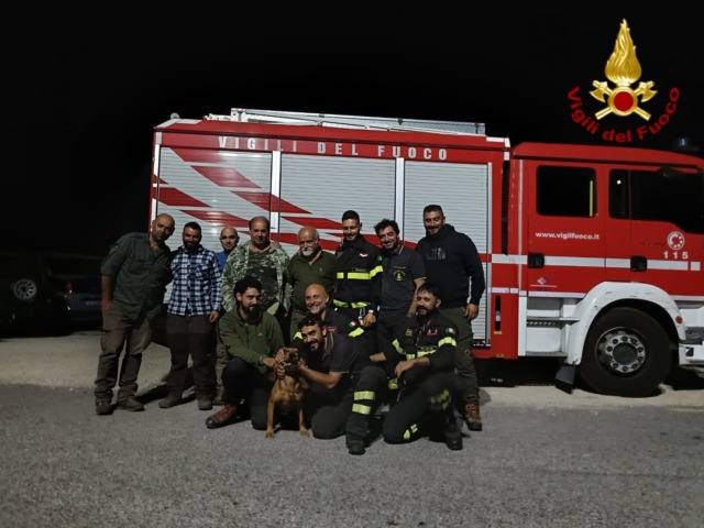 Cane finisce in un dirupo, salvato dai Vigili del Fuoco